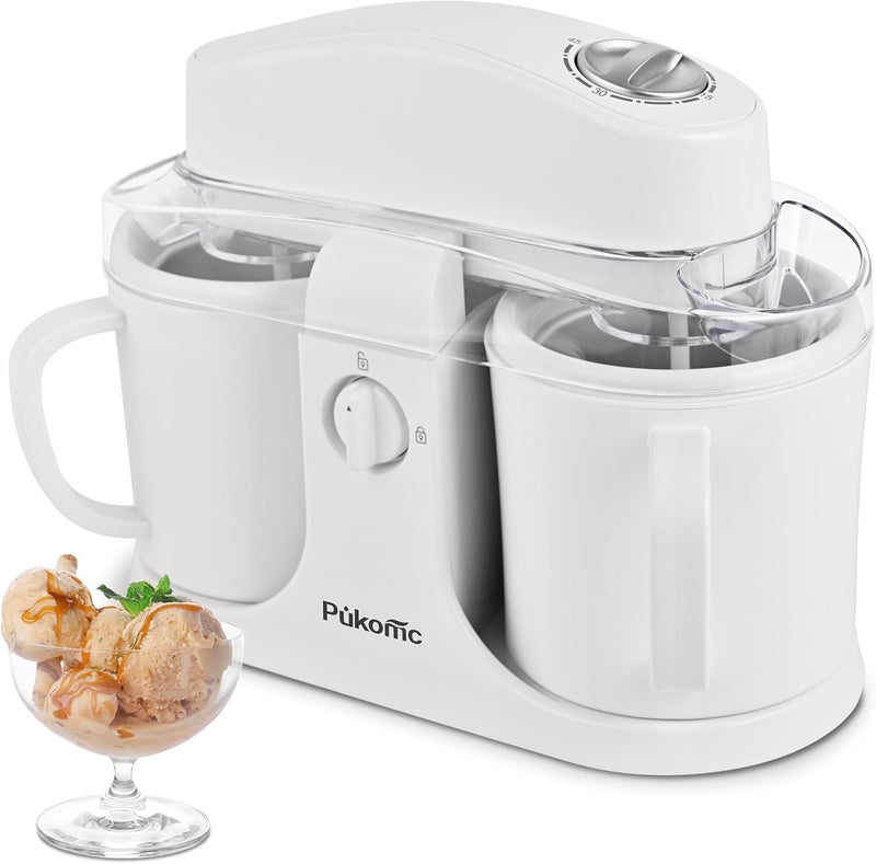 Pukomc Ice Cream Maker Machine for Home Use, with Two Ice Cream Bowls,Simple Operation and Easy to Clean,White - Image 1